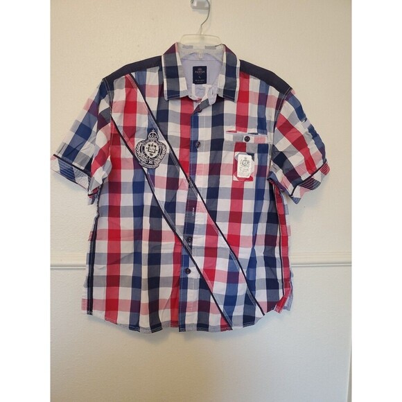 Parish Nation Shirt Y2K Mens L Check Embroidered Patchwork Hip Hop Streetwear - Picture 1 of 16